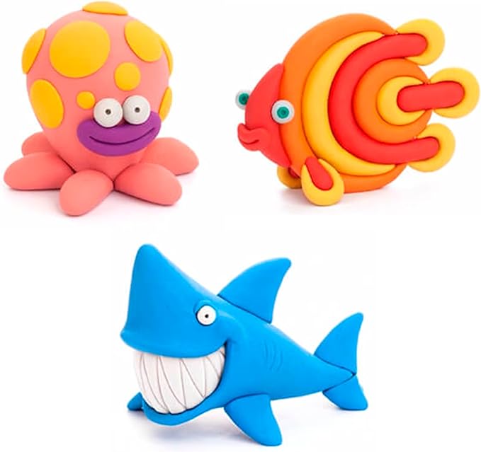 Fat Brain Toys Hey Clay Ocean Creatures, Air Dry Clay Kit with Interactive App for Kids & Tweens, Modeling Clay and Crafts Set