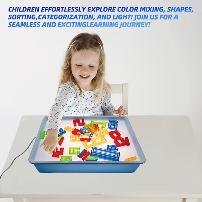 Light Table for Kids Manipulative | Sand Painting Light Box | Kids Light Table | Light Table Toys | Light Up Table for Kids | Sensory Light Table Accesories|3 Modes,10-Level Dimming16"(Blue)