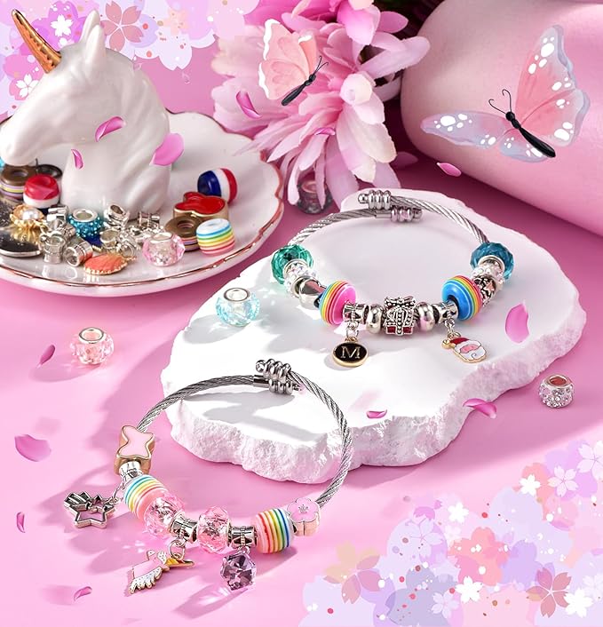 Girls Charm Bracelet Making Kit: Girl Toys Make Jewelry Supplies Set Unicorn DIY Craft Art Set Charm Bracelets Kits Creative Birthday Gifts for Girl Age 6 7 8 9 10 11 12 Year Old Kids Little Children