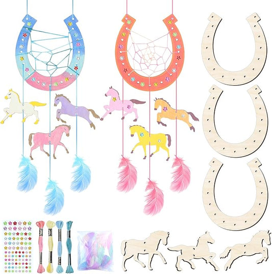 8 Pack Wooden Horse Craft for Kids,Unfinished Wooden Horse Wood for Painting Horse Dream Catcher Craft Wooden Arts Coloring Wood Horseshoe Ornaments for Art Activity Birthday Party Favors Decoration