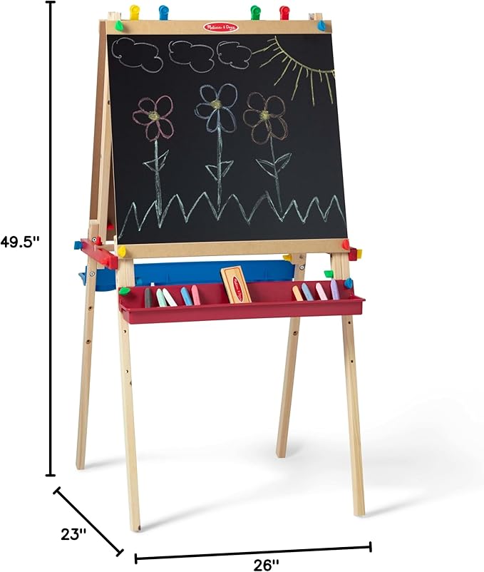 Melissa & Doug Deluxe Standing Art Easel - Dry-Erase Board, Chalkboard, Paper Roller, 36 months to 84 months