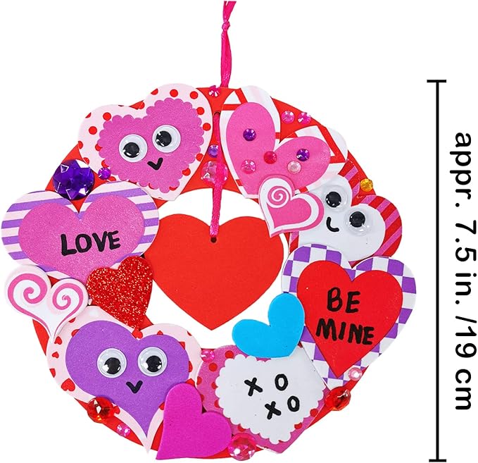 Winlyn 12 Sets Heart Wreath Ornaments Decorations Valentine Crafts Kits for Kids Classroom DIY Valentine's Day Heart Wreath Assorted Heart Cutouts Foam Stickers Googly Eyes Valentine Gift Exchange