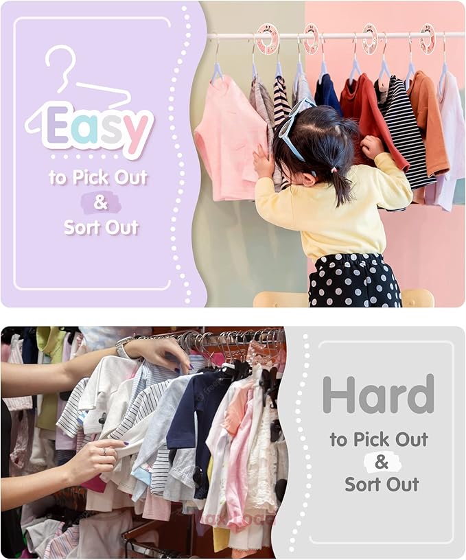 Baby Hangers, VIS'V 11 Inch Lavender Velvet Kids Hangers with 6 Pcs Size Dividers Non Slip Nursery Children Closet Clothes Hangers for Infant Toddler Girls and Boys 50 Pcs