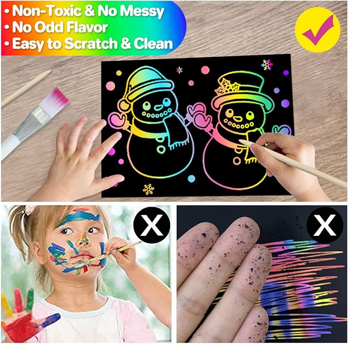 Scratch Paper Gifts Sets: 117PCS Magic Rainbow Scratch Off Art-Crafts Paper Pad Kits for 3 4 5 6 7 8 Year Old Boys Girls Toys Supplies for Birthday Halloween Christmas Fun Project Party Favors