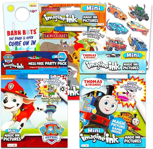 Imagine Ink Coloring Book Set for Toddlers Kids - 3 Magic Ink Books Featuring Paw Patrol, Thomas the Train, Lion Guard with Invisible Ink Pens and Stickers (Mess Free Coloring)