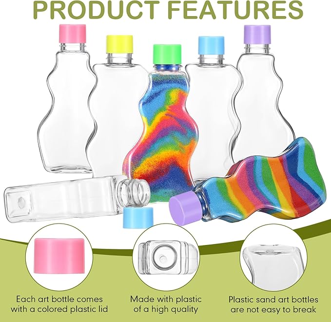 Yaomiao 30 Packs 2.5 oz Plastic Sand Art Bottles with Lids for Kids 3 Style Sand Art Clear Container for Sand Art Wedding Invitation Fun Art Craft Supply Boy Girl Decoration (Colorful Lid,Plastic Lid)