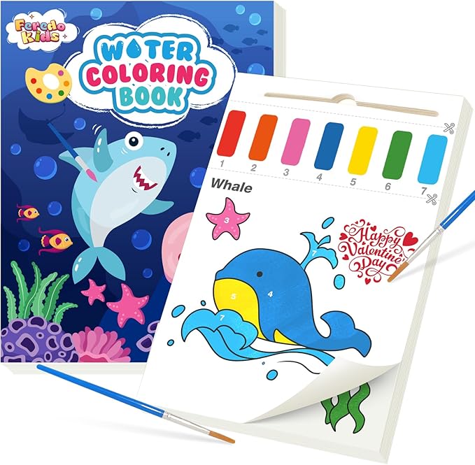 Water Coloring Books for Toddlers - Easter Basket Stuffers Watercolor Paint Book Drawing Art Paper for Kids Mess Free Craft Supplies kit Toy for Age 3 4 5 6 Valentines Birthday Gift(Sea)