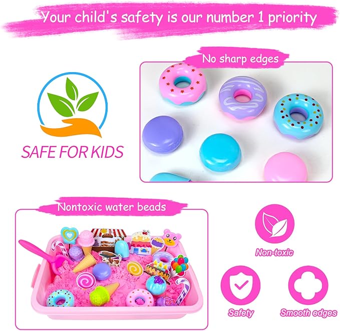 Play Sand Kits for Kids, Ice Cream Sensory Bin Sandbox to Create A Mini Cake Factory with 2lbs Magic Sand| Ice Cream & Cake Models and Tools, A Larger Ice Cream & Cake Factory Can Be Created By Beach