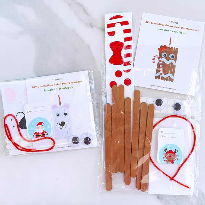 Winlyn 32 Sets Christmas Craft Kits Winter Crafts DIY Popsicle Stick Christmas Ornaments Decorations Art Sets Craft Sticks Christmas Foam Stickers for Kids Holiday Classroom Activities Party Favors