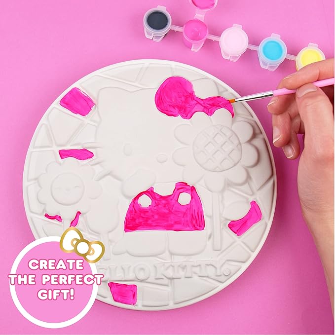 Sanrio Hello Kitty Paint Your Own Stepping Stone, Includes 7” 6 Paints & 1 Paintbrush, Cute Gifts for Kids Teens Girls Adults