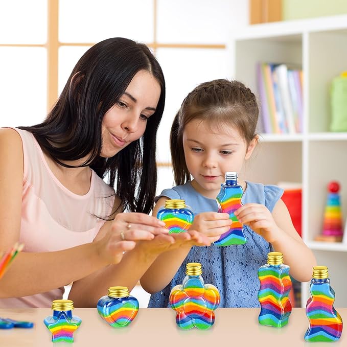Tanlade 50 Pcs Sand Art Bottles Plastic Sand Art Containers with 10 Funnels Sand Art Bottles Kits for Kids Craft Collection Bottles for Craft DIY Art Activity Party Group, Sand Not Included (Gold)