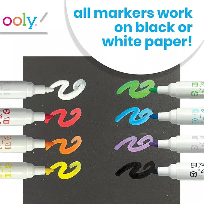 Ooly Shrink-Its DIY Shrinking Art BFF Bracelets & Vivid Pop Marker Kit, 20 Pre Cut Shrinking Charms & 4 Cords, 8 Water Based Paint Markers for Kids in Classic Colors