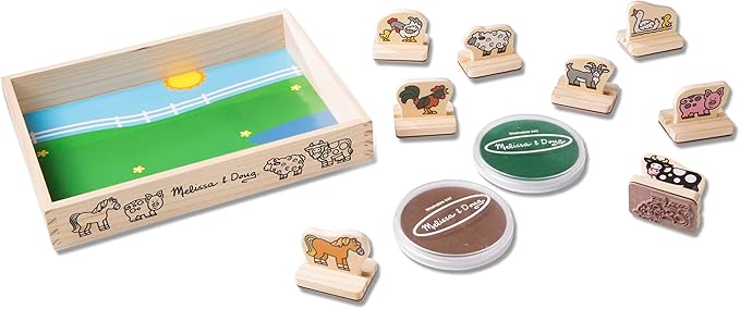 Melissa & Doug My First Wooden Stamp Set - Farm Animals - Art Projects, With Washable Ink, Farm Themed Wooden Stamps For Kids Ages 4+