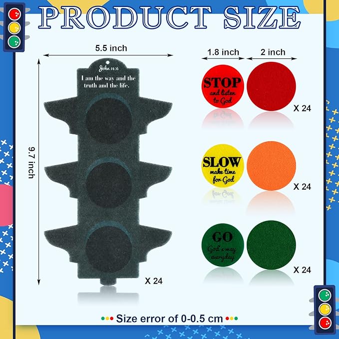 Eaasty 24 Sets Christian Traffic Light Kit Felt Bible Crafts Sunday School Crafts Educational Traffic Lamp for Kids Religious Scripture John 14:6 Crafts for Kids and Fun Classroom Party Activities