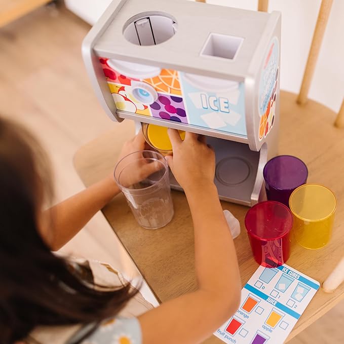 Melissa & Doug Thirst Quencher Wooden Drink Dispenser Pretend Play Set With Cups, Juice Inserts, Ice Cubes Pretend Play Soda Fountain, Food Sets For Kids Kitchen, For Kids Ages 3+ -