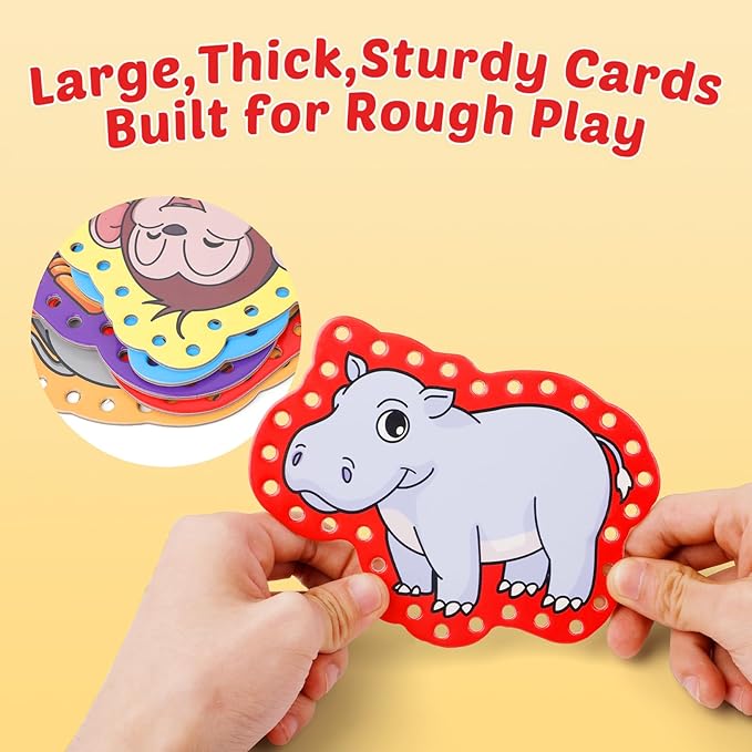 Aizweb Animal Lacing Cards,Sewing Kit for Toddlers, Fine Motor Skill Toys,Threading Toys for Preschoolers,Shoe Tying Practice Art and Craft for Kids Educational Kindergarten Learning Activities