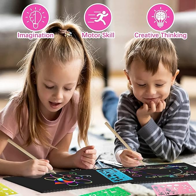 Smasiagon Scratch Paper Art Set for Kids: 2 Pack Scratch Off Arts Crafts Valentine's Day Gifts for Kids Ages 3-12 Girls Boys Birthday Christmas Party Favor Games Easter Basket Stuffers DIY Activity
