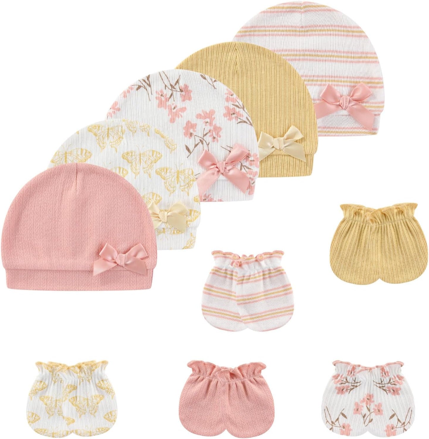 Baby Hat and Mittens Set Cotton Newborn Baby Hats Caps for Boys and Girls, 0-6 Months