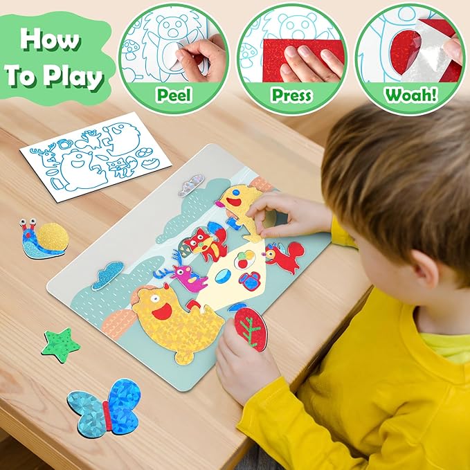 ZMLM Foil Art Kit for Kids - Arts Crafts Fun Mess Free Activity, Gifts for Ages 4 5 6 7 8 9 Girls Boys, Crafts for Kids Creative Birthday Easter Valentines Gifts Toys (Dinosaur & Animal)