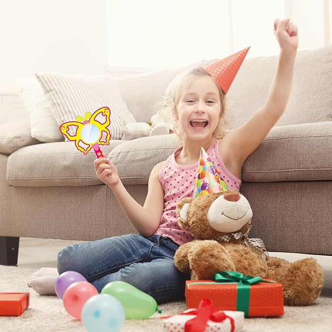 Fennoral 9 Pack Wooden Mirror Craft for Kids Decorate You Own Butterfly Mirrors for Girls DIY Paint Wooden Hand Mirror Butterfly Craft for Art Activities Birthday Gifts