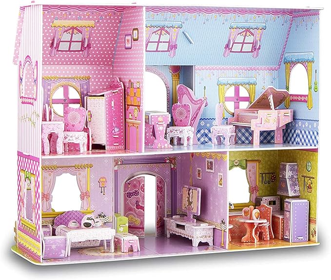 WISESTAR Large Princess Castle 3D Puzzles Model Dollhouse Kits for Girls, 92PCS Fairytale House with Furniture, Educational Toy Birthday for Kids and Adults Fit for Kids Over 8 Years