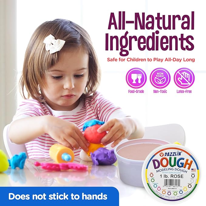 Hygloss Play Modeling Dough - Rose Dough Unscented - Safe & Non-Toxic for Kids Arts & Crafts - Party Favors - Classroom Supplies - 1lb