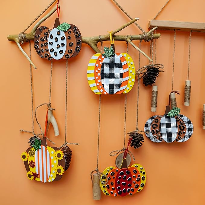 Winlyn 24 Sets Fall Pumpkin Crafts DIY Fall Pumpkin Ornaments Decorations Craft Kits Pumpkin Maple Leaf Foam Stickers Pumpkin Arts and Crafts for Kids Thanksgiving Halloween Party Classroom Activities