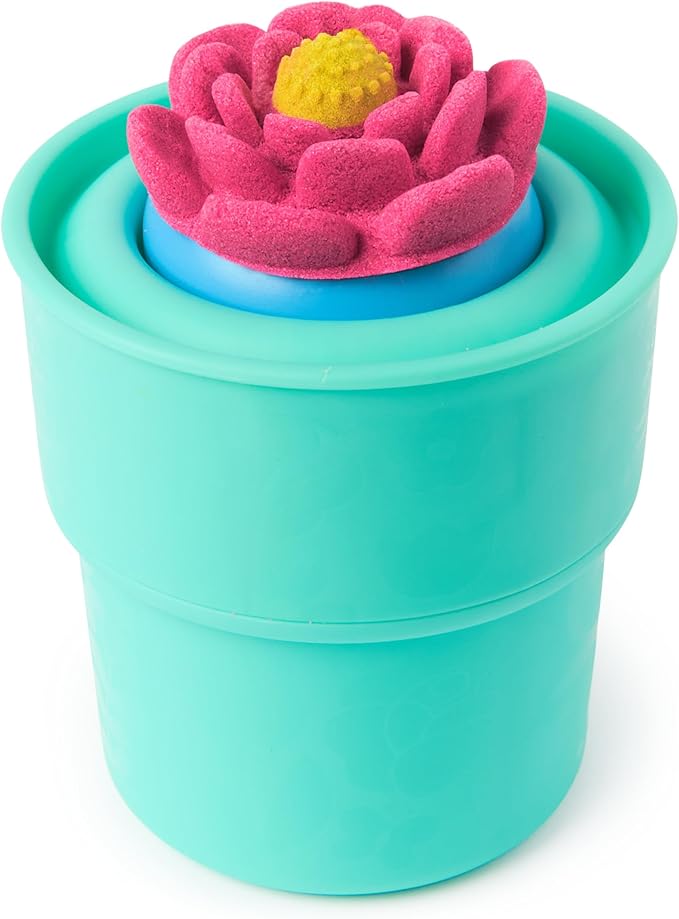 Kinetic Sand, SquishBlossom Blooming Flower with 8oz Neon Yellow & Pink Play Sand, Pot & Molds, Gifts for Mom & Kids, Arts and Crafts Sensory Toys