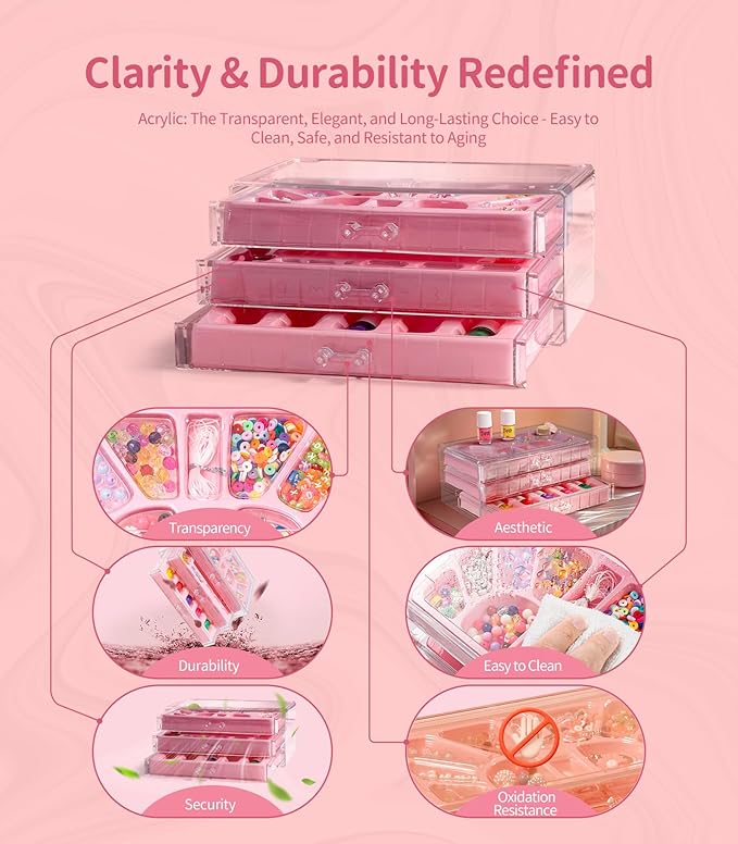 Geyiie DIY Nail Polish Toys Toys, Nail Art Kits for Girls, Bead Bracelet Making Kit with Beads in Acrylic organizers box, Make up toys for kids Craft Kit for Dress Up, Arts Kit Toys