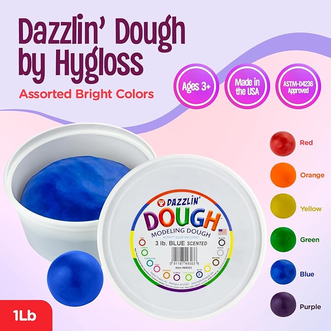Hygloss Play Modeling Dough - Blue Dough Scented - Safe & Non-Toxic for Kids Arts & Crafts - Party Favors - Classroom Supplies - 3lb