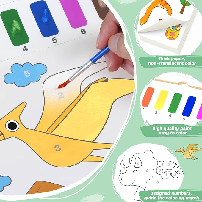 Water Coloring Books for Toddlers - Easter Basket Stuffers Watercolor Paint Book Drawing Art Paper for Kids Mess Free Craft Supplies kit Toy for Age 3 4 5 6 Valentines Birthday Gift(Dinosaurs)