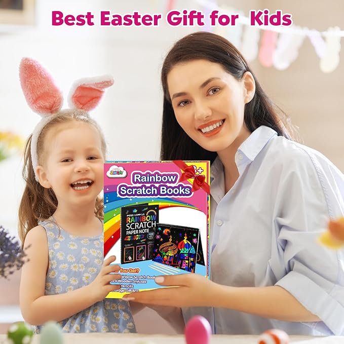 ZMLM Scratch Paper Art-Crafts Gift: 2 Pack Rainbow Notebooks Supplies Toys Easter Basket Stuffers for 3 4 5 6 7 8 9 10 Years Old Girls and Boys Kids Birthday Party Games (Pink)