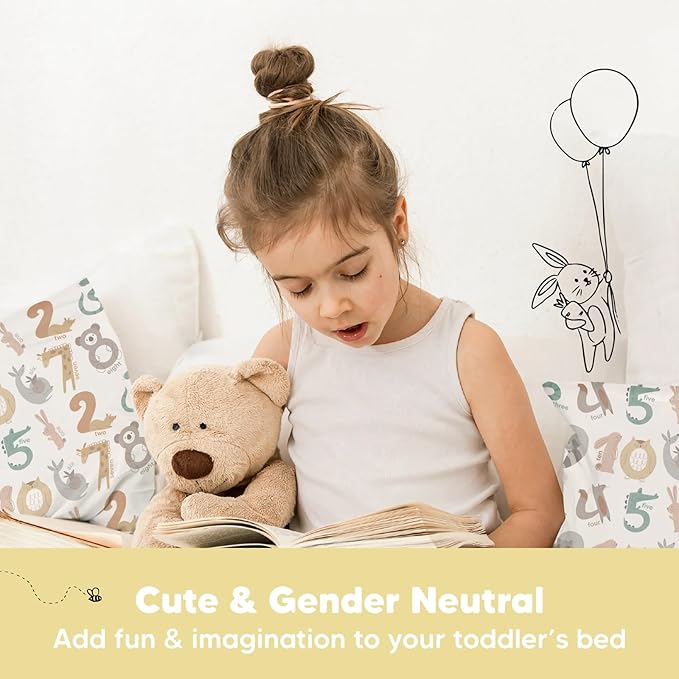 Toddler Pillow with Pillowcase - 13x18 My Little Dreamy Pillow, Organic Cotton Toddler Pillows for Sleeping, Kids Pillow, Travel Pillows, Mini Pillow, Nursery Pillow, Toddler Bed Pillow (Wild Count)