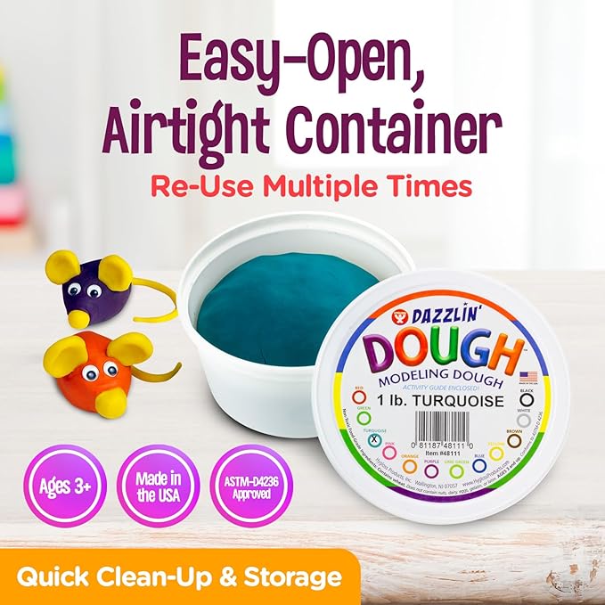 Hygloss Play Modeling Dough - Turquoise Dough Unscented - Safe & Non-Toxic for Kids Arts & Crafts - Party Favors - Classroom Supplies - 1lb