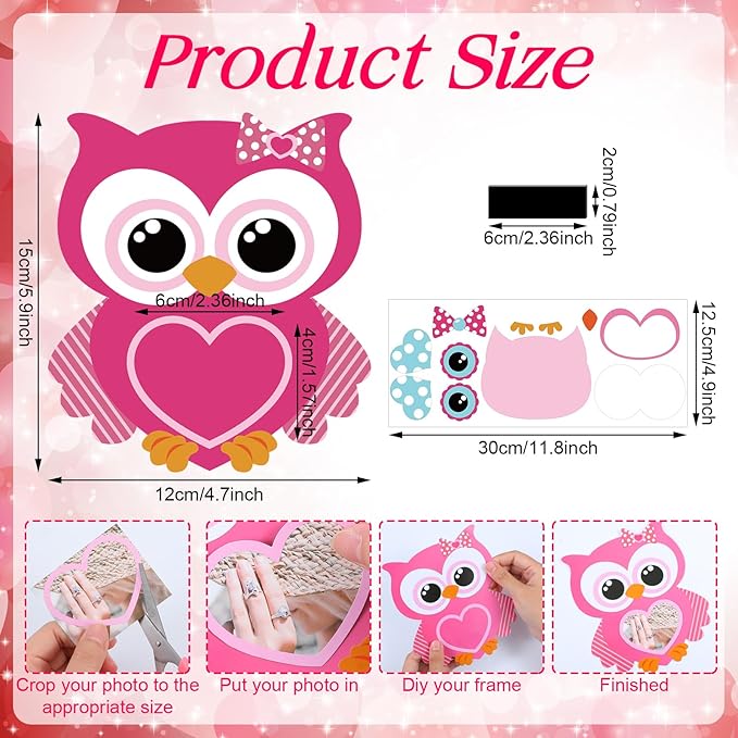 Yousoontic 30 Sets Valentines Picture Frame Craft for Kids DIY Owl Magnetic Picture Frame Make Your Own Paper Valentines Heart Photo Frame for Valentine's Day Home Party Favor Classroom Activities