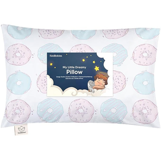 Toddler Pillow with Pillowcase - 13x18 My Little Dreamy Pillow, Organic Cotton Toddler Pillows for Sleeping, Kids Pillow, Travel Pillows, Mini Pillow, Nursery Pillow, Toddler Bed Pillow (Donuts)