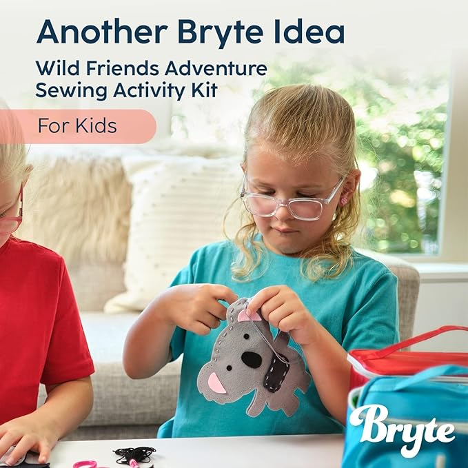 BRYTE Adventure Animals Sewing Kit for Kids: A Fun DIY Arts & Crafts Experience with 5 Pre-Cut Felt Animals, Needles, Thread & Instructions - for Kids Age 7+, Great Gift for Birthdays & Holidays