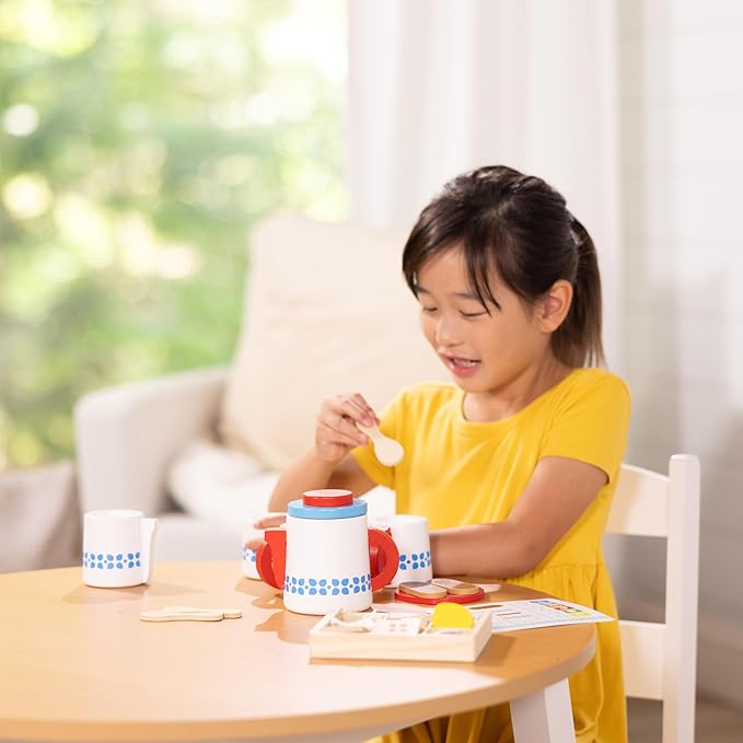 Melissa & Doug 20-Piece Steep and Serve Wooden Tea Set - Play Food and Kitchen Accessories Play Tea Set, Pretend Toy For Kids Ages 3+