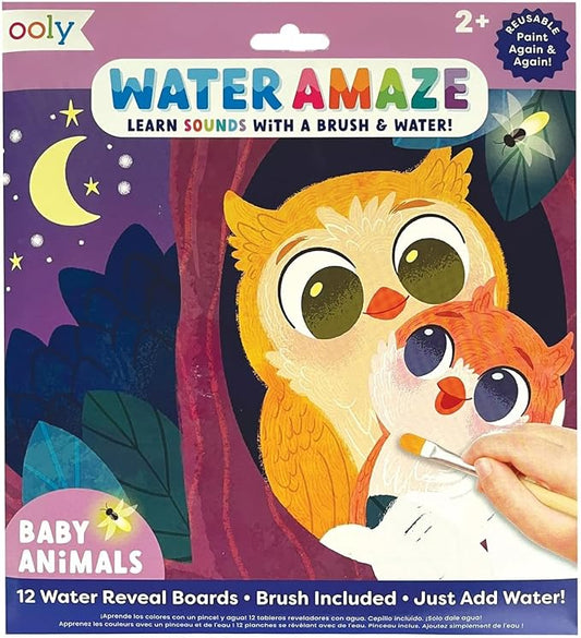 Ooly Water Amaze - Includes 12 Reveal Boards & Brush, Reusable Reveal Pads for Kids, Coloring Books for Toddlers, Paint with Water Books Ages 2+, Baby Animals