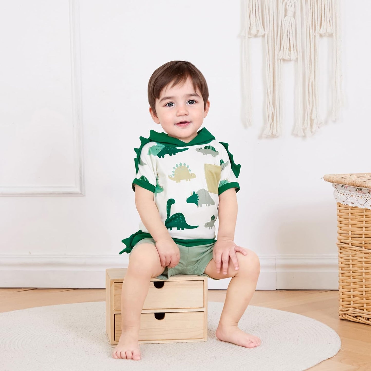 Toddler Baby Boy Summer Hooded Outfit Contrast Color Short Sleeve T Shirt Top Elastic Shorts Summer Clothes Set