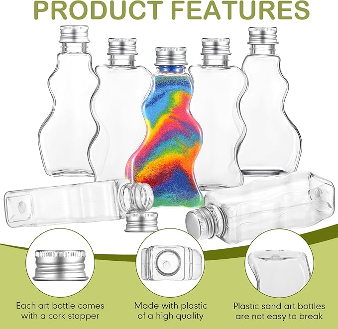 Yaomiao 30 Packs 2.5 oz Plastic Sand Art Bottles with Lids for Kids 3 Style Sand Art Clear Container for Sand Art Wedding Invitation Fun Art Craft Supply Boy Girl Decoration (Silver Lid,Aluminum Lid)