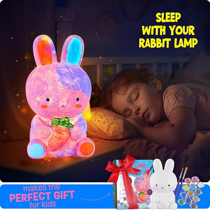 Paint Your Own Bunny Lamp Kit, Art Supplies Arts & Crafts Kit, Painting kit for Kids 6-12, Arts and Crafts for Kids Ages 8-12, Toys Girls Boy Birthday Gift Ages 3 4 5 6 7 8 9 10 11 12+