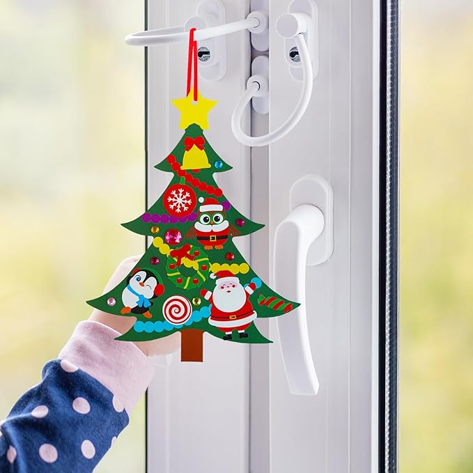 Winlyn 48 Sets Christmas Tree Ornaments Decorations Art Sets DIY Christmas Craft Kits Winter Crafts Pine Tree Snowman Snowflake Santa Xmas Stickers for Kids Holiday Classroom Activities Party Favors