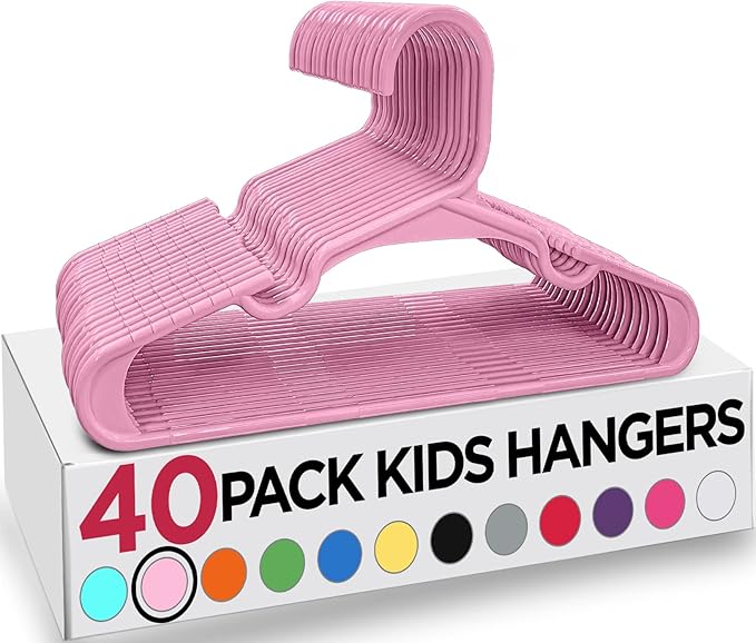 Utopia Home 40 Pack Kids Hangers - 11.5 Inch Plastic Baby Hangers for Closet - Childrens Hanger for Clothes & Infant Hanger for Closet - Ideal for Everyday Standard Use (Baby Pink)