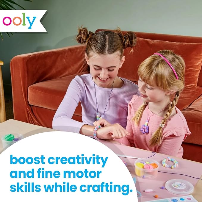 Ooly Creatibles Air Dry Clay Jewelry Kit for Kids, DIY Art Jewelry Making Kit with 6 Clay Colors, Beads, Shaping Tool, and Elastic Yarn, Non-Toxic Craft Supplies for Kids Ages 6 and Up