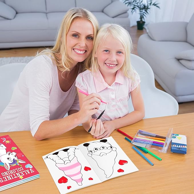 Omgouue 32Pcs Valentine’s Day Coloring Books for Kids - Coloring Book for Kids All Ages Indoor Activities at Home Party Favors Gift Supplies