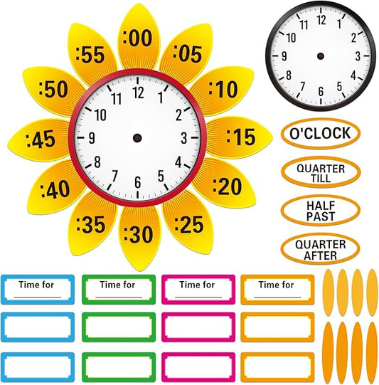 WhatSign Telling Time Bulletin Board Decorations 38Pcs Telling Time Bulletin Board Set Learning to Tell Time Clock Cutouts Telling Time Teaching Clock for Kids Classroom Must Have Teacher Supplies
