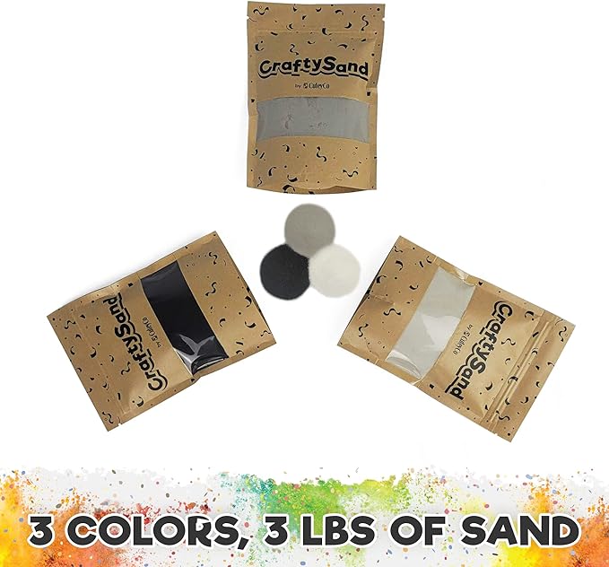 CuteyCo Crafty Sand Pack - 3 Colors: 3 lbs of Vibrant Craft Sand & Play Sand: Black, Gray, and White