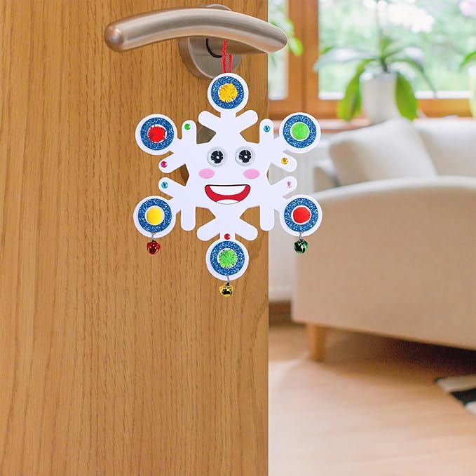 Winlyn 24 Sets Christmas Craft Kits Winter Crafts DIY Snowflake Ornaments Decorations Art Sets Foam Snowflakes Smile Stickers Jingel Bells for Kids Holiday Home Classroom Activities Party Favors