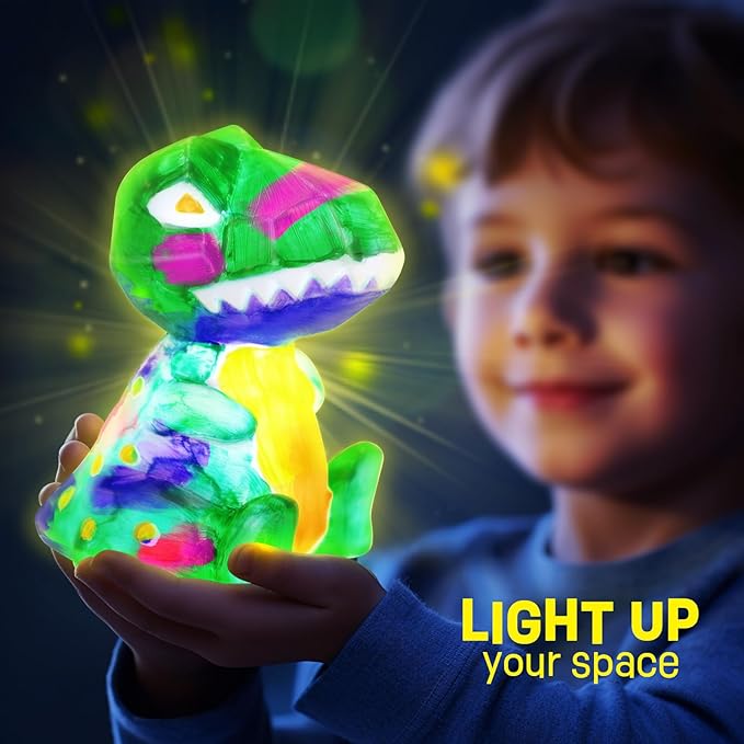 Paint Your Own Dinosaur Lamp Kit, Art Supplies Arts & Crafts Kit, Painting kit for Kids 6-12, Dinosaur Toys for Boys Girls and Kids, Toys Girls Boy Birthday Gift Ages 3 4 5 6 7 8 9 10 11 12+